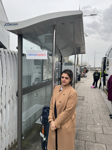 Natasha Asghar MS at the bus stop.